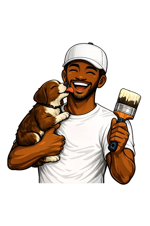 Touch Painting Services mascot holding a puppy